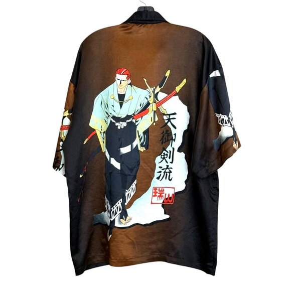 Great General Men's Samurai Swordsman Short Sleeve Shirt Brown Black Size L - Picture 2 of 6